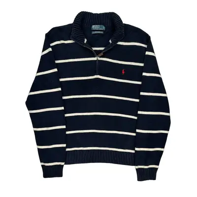 Polo By Ralph Lauren Striped 1/4 Zip - 2XL Navy Cotton