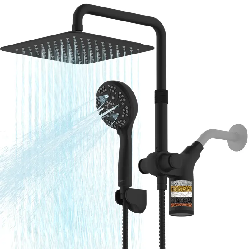 Ryamen square turbo showerhead, 10 inch Filtered Shower Head with Handheld, 3-Way Rain Shower Head with Filters, 7 Settings H...