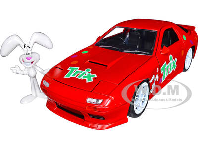 1985 Mazda RX-7 RHD (Right Hand Drive) Red with Graphics and Trix Rabbit Diecast Figure \