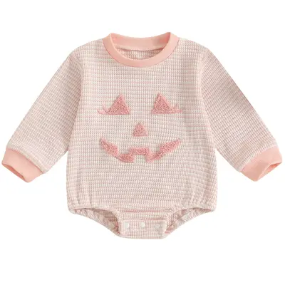 Infant Baby Girl Boy Halloween Outfit Ghost Face Sweatshirt Romper Halloween Sweater Onesie Waffle Bubble Bodysuit Fall Cloth...