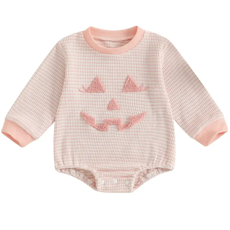 Infant Baby Girl Boy Halloween Outfit Ghost Face Sweatshirt Romper Halloween Sweater Onesie Waffle Bubble Bodysuit Fall Cloth...