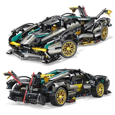 Technic Car Model 1:14 Black Gold V12 Sports Car Assembled Blocks Boy Hands-On Brain Educational Toy Holiday Gift 1012pcs Bui...