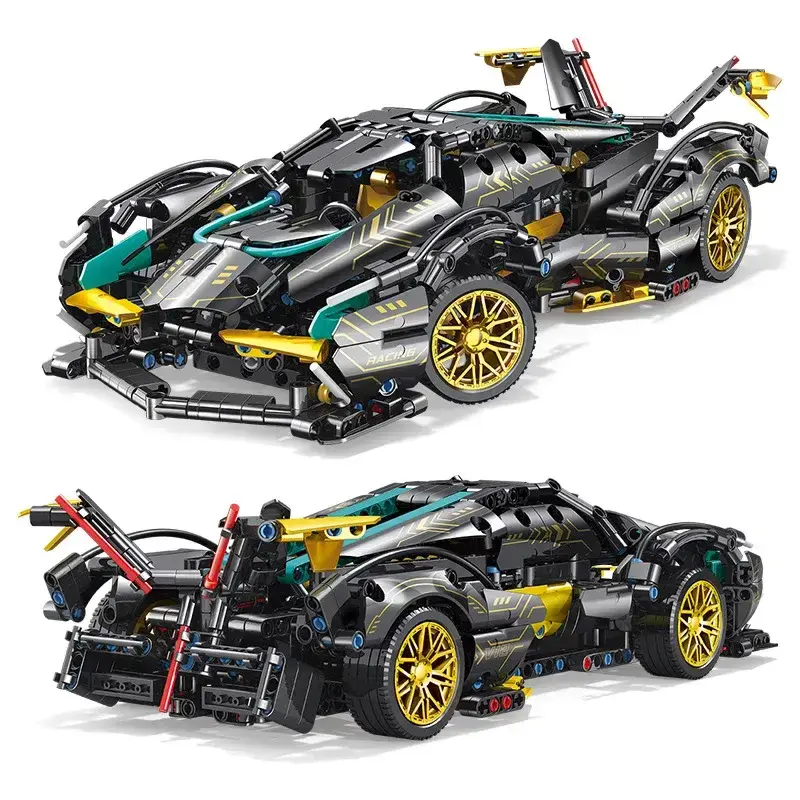 Technic Car Model 1:14 Black Gold V12 Sports Car Assembled Blocks Boy Hands-On Brain Educational Toy Holiday Gift 1012pcs Bui...