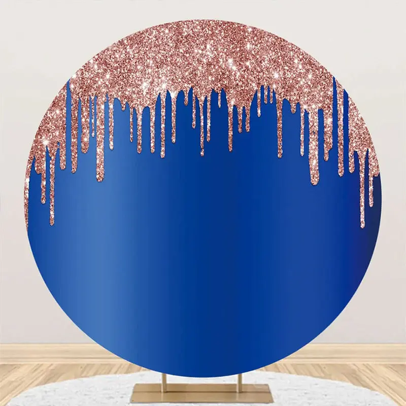 Blue Rose Gold Solid Color Glitters Round Backdrop