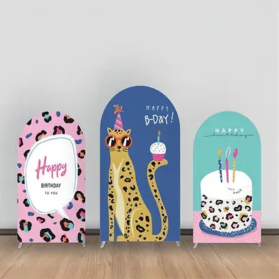 Pink Blue Leopard Cake Birthday Arch Bakcdrop Kit - Aperturee