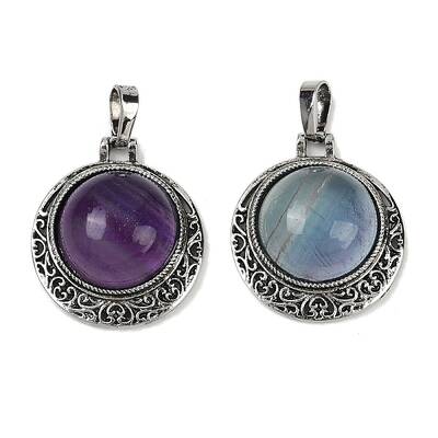 Natural Fluorite Half Round Pendants