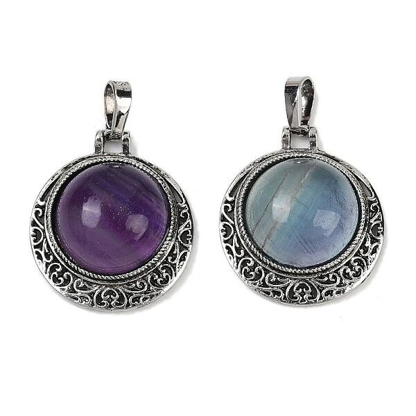 Natural Fluorite Half Round Pendants