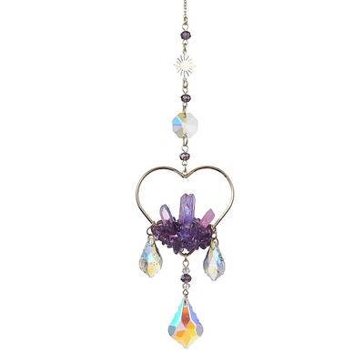 Natural Amethyst Wrapped Heart Hanging Ornaments