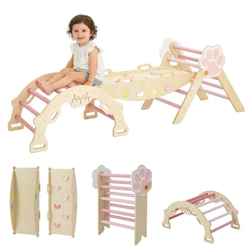 Garvee 7-in-1 Collapsible Climbing Triangle Climbing Set for Toddlers - Wooden Indoor Jungle Gym Playground - Educational Act...