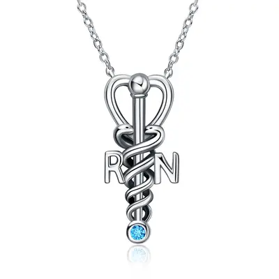 Sterling Silver Cubic Zirconia Snake Heart Stethoscope Necklace for Women Men