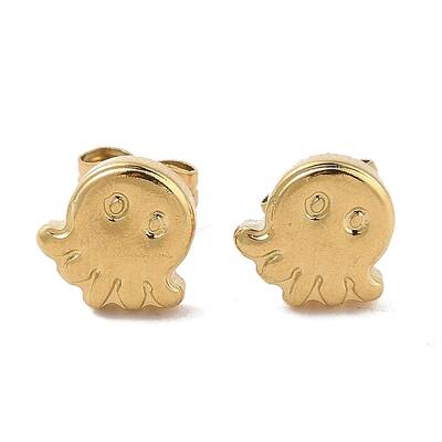 Ion Plating(IP) 304 Stainless Steel Octopus Stud Earrings for Women