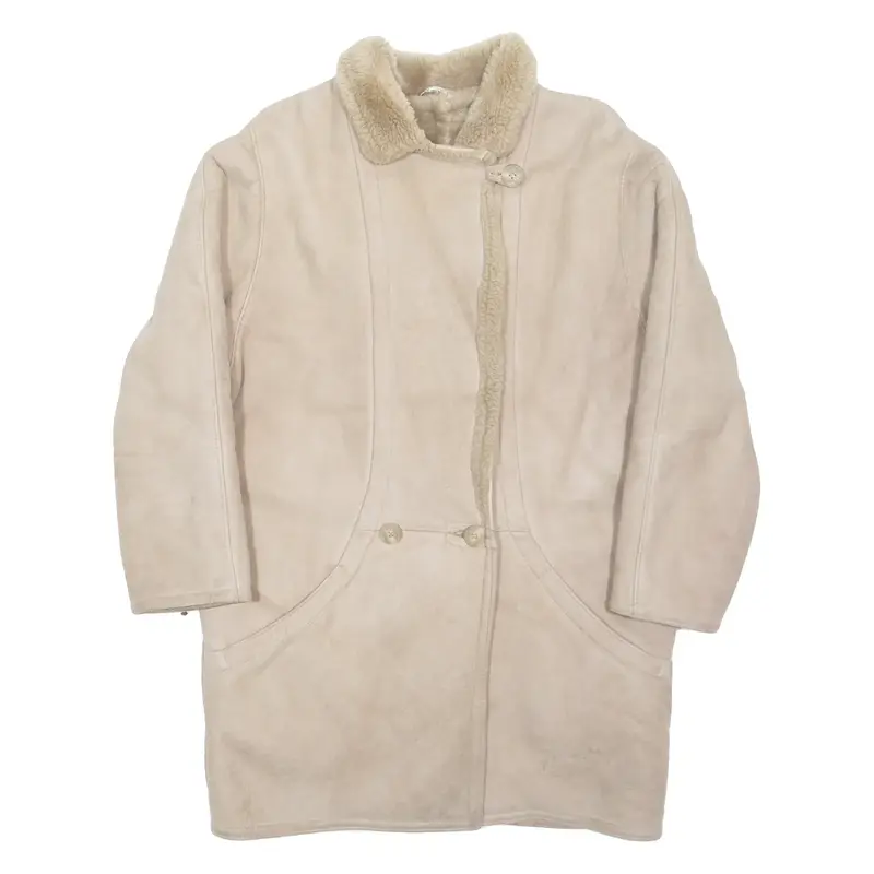Womens Overcoat Coat Beige Leather S