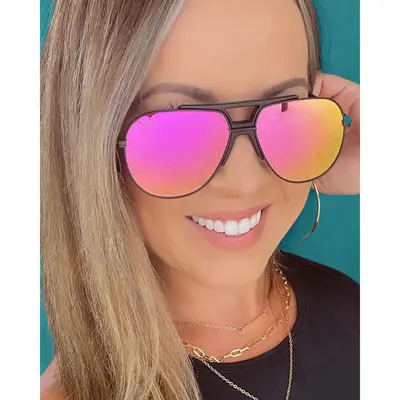 DAX Eyewear - Brooks Sunglasses - Aviator Frame - UV400 TAC Polarized Lens - Black, Hot Pink Mirror Lens and Gold Mirror Lens...
