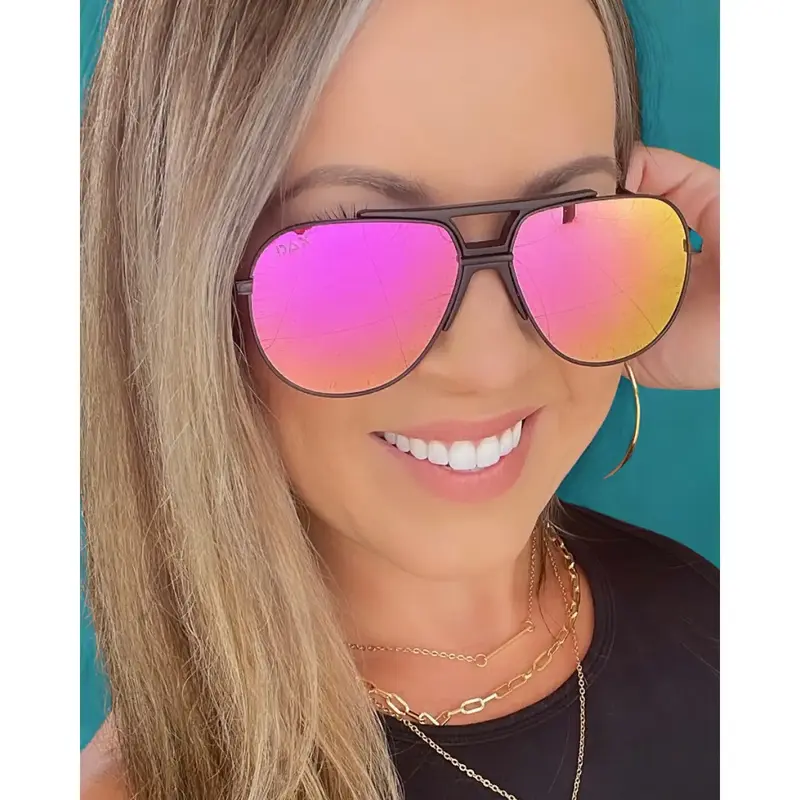 DAX Eyewear - Brooks Sunglasses - Aviator Frame - UV400 TAC Polarized Lens - Black, Hot Pink Mirror Lens and Gold Mirror Lens...