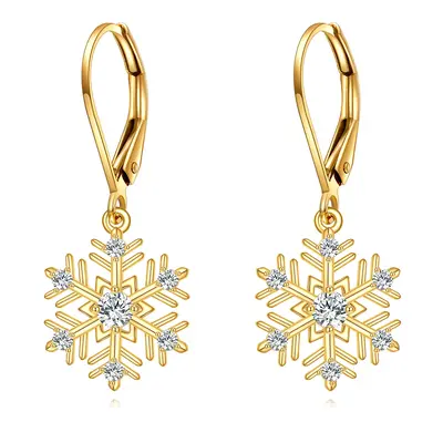 14K Gold Cubic Zirconia Snowflake Drop Earrings