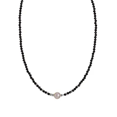 Alisia Collana Con Perline Di Spinello Nero E Perla Vera Al4107-Argento-Spinello