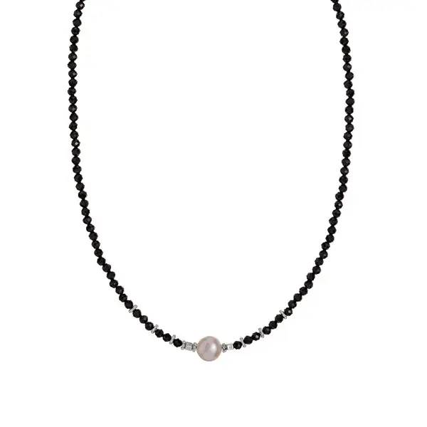 Alisia Collana Con Perline Di Spinello Nero E Perla Vera Al4107-Argento-Spinello