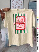 Women's Sardines Print Round Neck Tee, Trendy Casual Short Sleeve T-shirt for Daily Wear, Ladies All Seasons Top, Womenswear