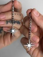 Unisex Punk Style Octagram & Chain Tassel Design Dangle Earrings, Trendy Tassel Drop Earrings, Fashionable Jewelry for Party ...