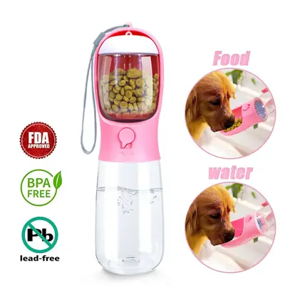 Dog Water Bottle with Food Container, Travel Puppy Water Bowl, Portable Pet Dispenser, Dog Stuff Accessories Items, Automatic...