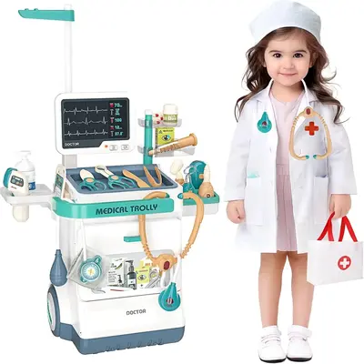 Doctor Kit for Kids, Pretend Medical Station Set for Boys & Girls, Mobile Cart with Sound and Light, Kids Doctor Kit for Todd...