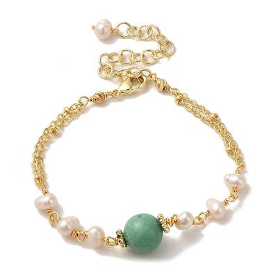 Synthetic Turquoise Round Link Bracelets with Natural Pearl