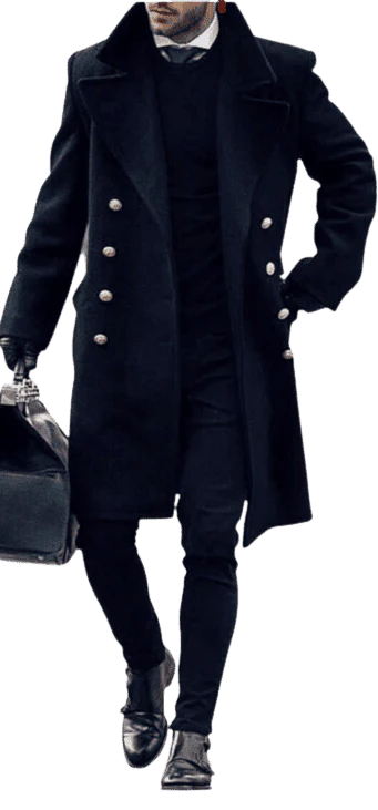 Wool Double Breasted Topcoat - Black