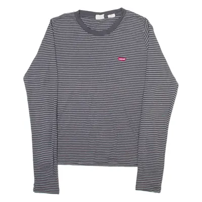 LEVI'S Striped Womens T-Shirt Grey Long Sleeve Crew Neck M