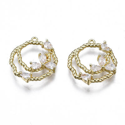 Brass Micro Pave Clear Cubic Zirconia Charms