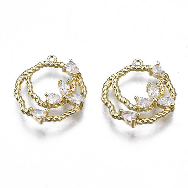 Brass Micro Pave Clear Cubic Zirconia Charms