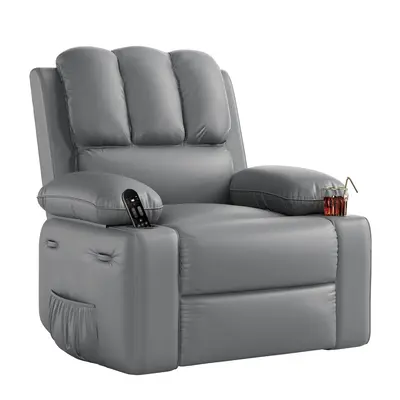 Garvee 22 Widen Manual PU Leather Recliner Chair with 2 Cup Holders, Side Pocket, PU Leather, Overstuffed Armrests, Iron Fr...