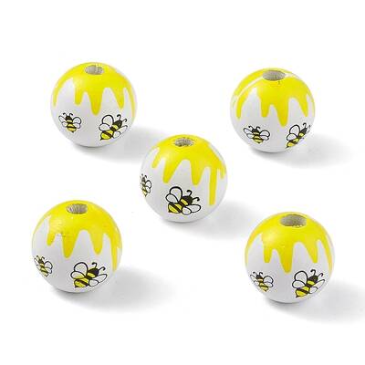 Printed Natural Wood European Beads