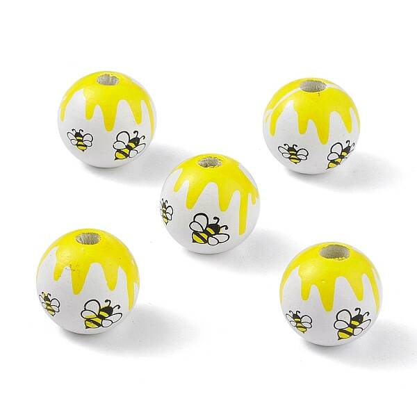 Printed Natural Wood European Beads