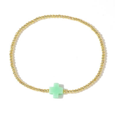 Cross Natural Gemstone & Brass Bead Stretch Bracelets for Women