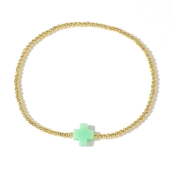 Cross Natural Gemstone & Brass Bead Stretch Bracelets for Women