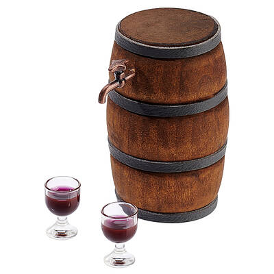 Wood & Alloy & Resin Red Wine Barrel & Wine Glass & Faucet Set