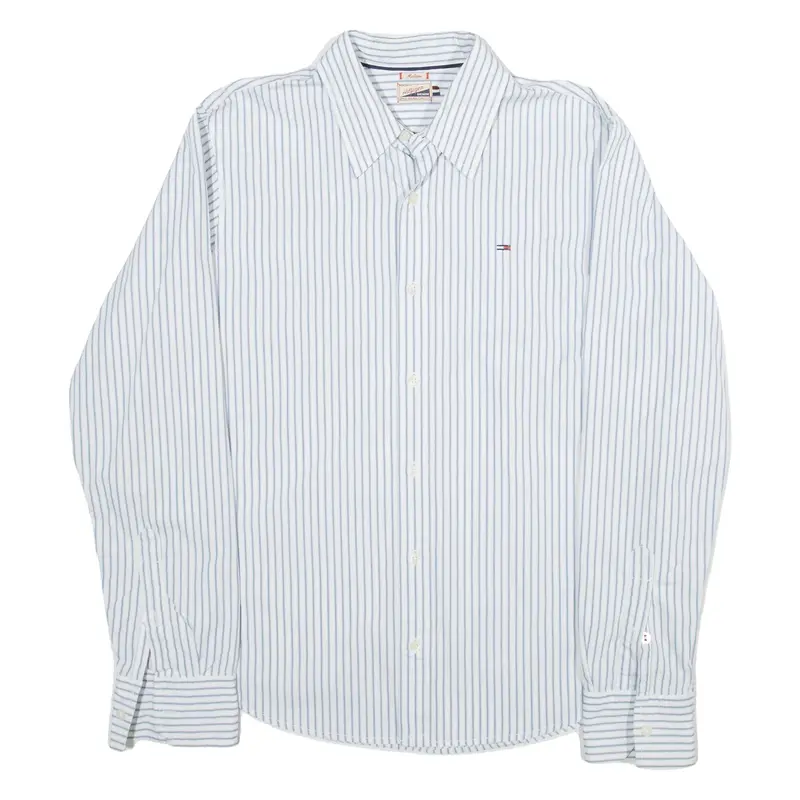 TOMMY HILFIGER DENIM Shirt Blue Striped Long Sleeve Mens M