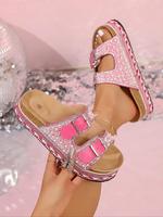 Women's Fashionable Rhinestone Decorated Platform Sandals, Casual Comfortable Flatform Sandals for Summer, Female All-match O...