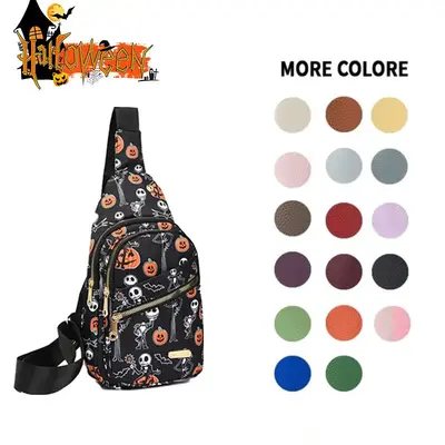 Halloween Large Capacity Chest Bag for Women - Adjustable Embroidered Crossbody Bag with Zipper Closure, Polyester Lining, Fo...