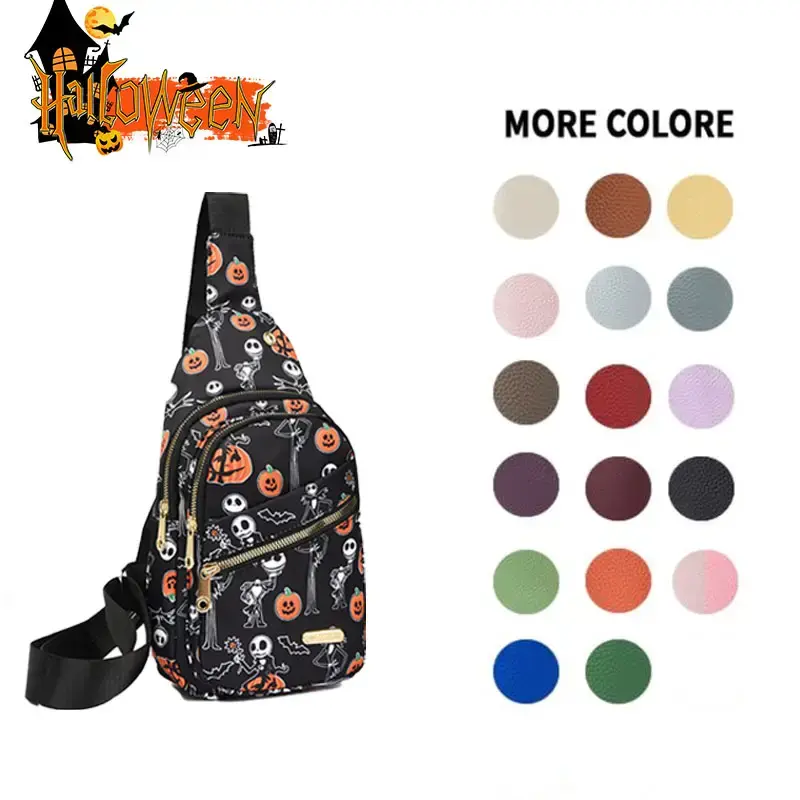 Halloween Large Capacity Chest Bag for Women - Adjustable Embroidered Crossbody Bag with Zipper Closure, Polyester Lining, Fo...