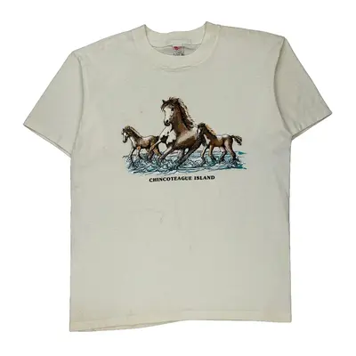 Chincoteague Island Textile Prints Single Stitch Graphic T-Shirt - XL Cream Cotton Blend