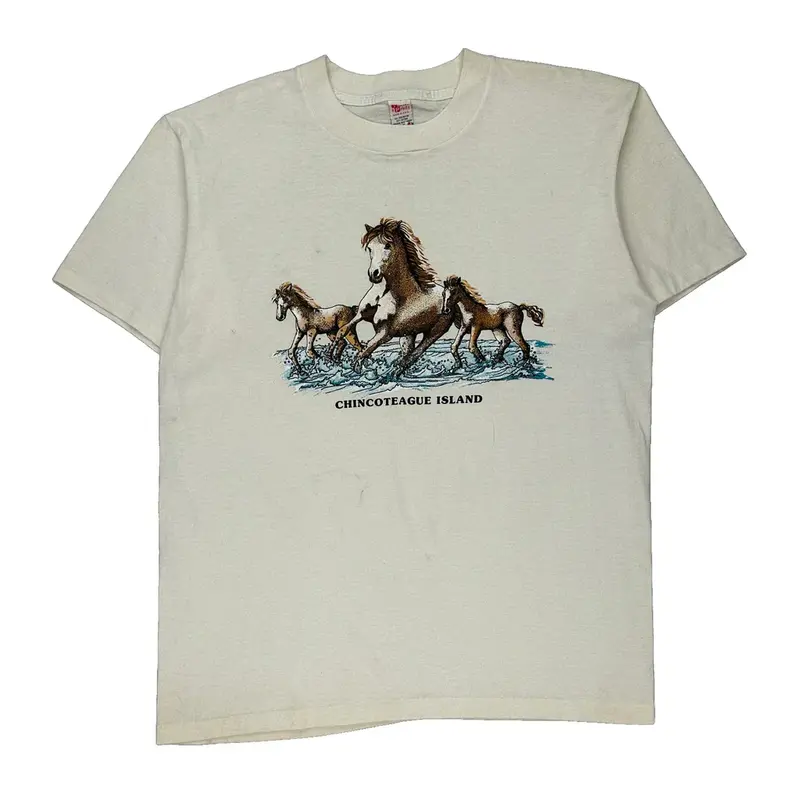 Chincoteague Island Textile Prints Single Stitch Graphic T-Shirt - XL Cream Cotton Blend