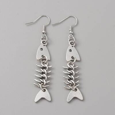 Alloy Fishbone Long Dangle Eararings for Women