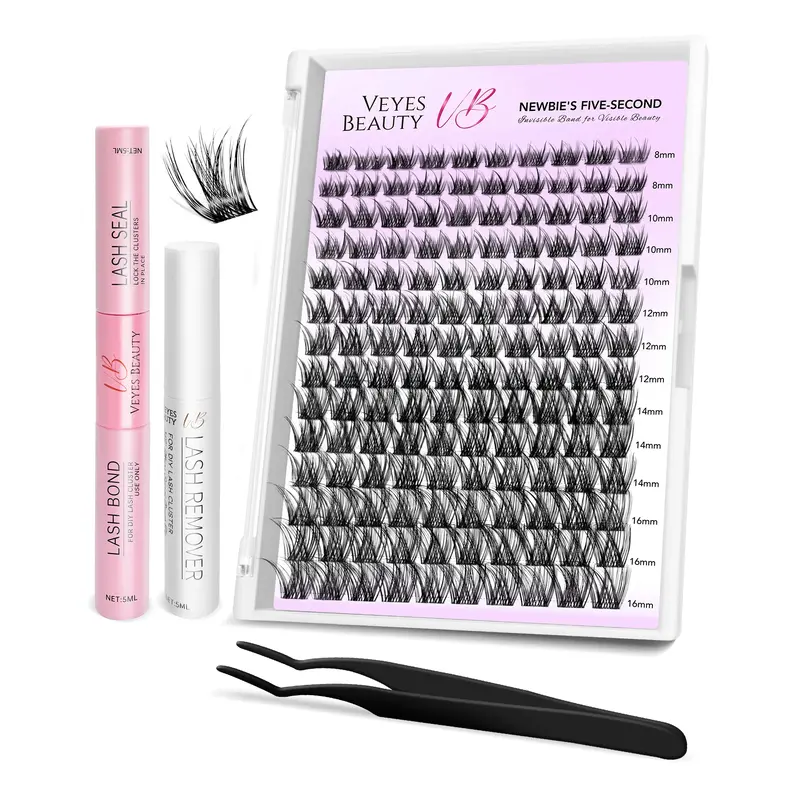 Veyesbeauty LuxeBold Cluster Lashes Eyelashes Cluster Individual Lash Extensions with Bond & Seal Tweezer Dramatic Volume Eye...