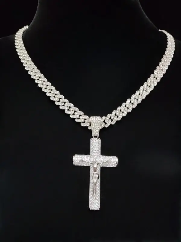 1Piece  Women Men Hiphop Cross and Jesus Shape Pendant Necklace Punk Vintage Hip Hop Iced Out Bling Bling Necklace Is Perfect...
