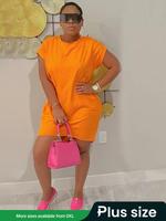 【Plus Size】 Solid Color Batwing Sleeve Dress, Casual Short Sleeve Crew Neck Dress for Summer, Women's Plus Clothing for D...