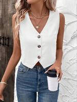 Women's Button Front V Neck Vest, Casual Solid Color Sleeveless Top for Daily Wear, Ladies Clothes for Summer, Womenswear