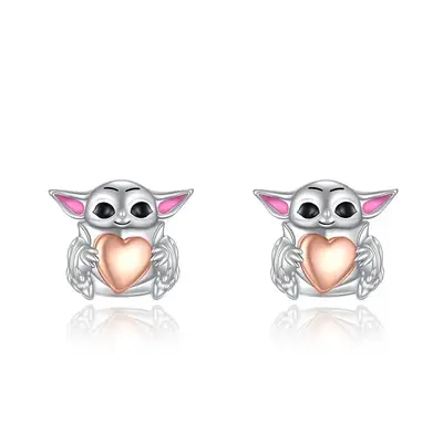 Sterling Silver Two-tone Owl Stud Earrings