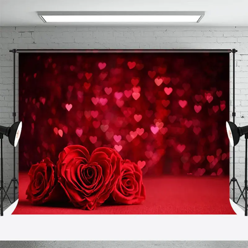 Rose Red Heart Bokeh Valentines Day Photo Backdrop - Aperturee