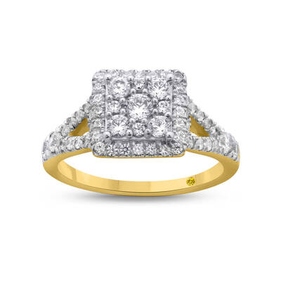 Princess Shaped Cluster Halo Lab Diamond Engagement Ring | 18K Yellow Gold 1 CT. TW.